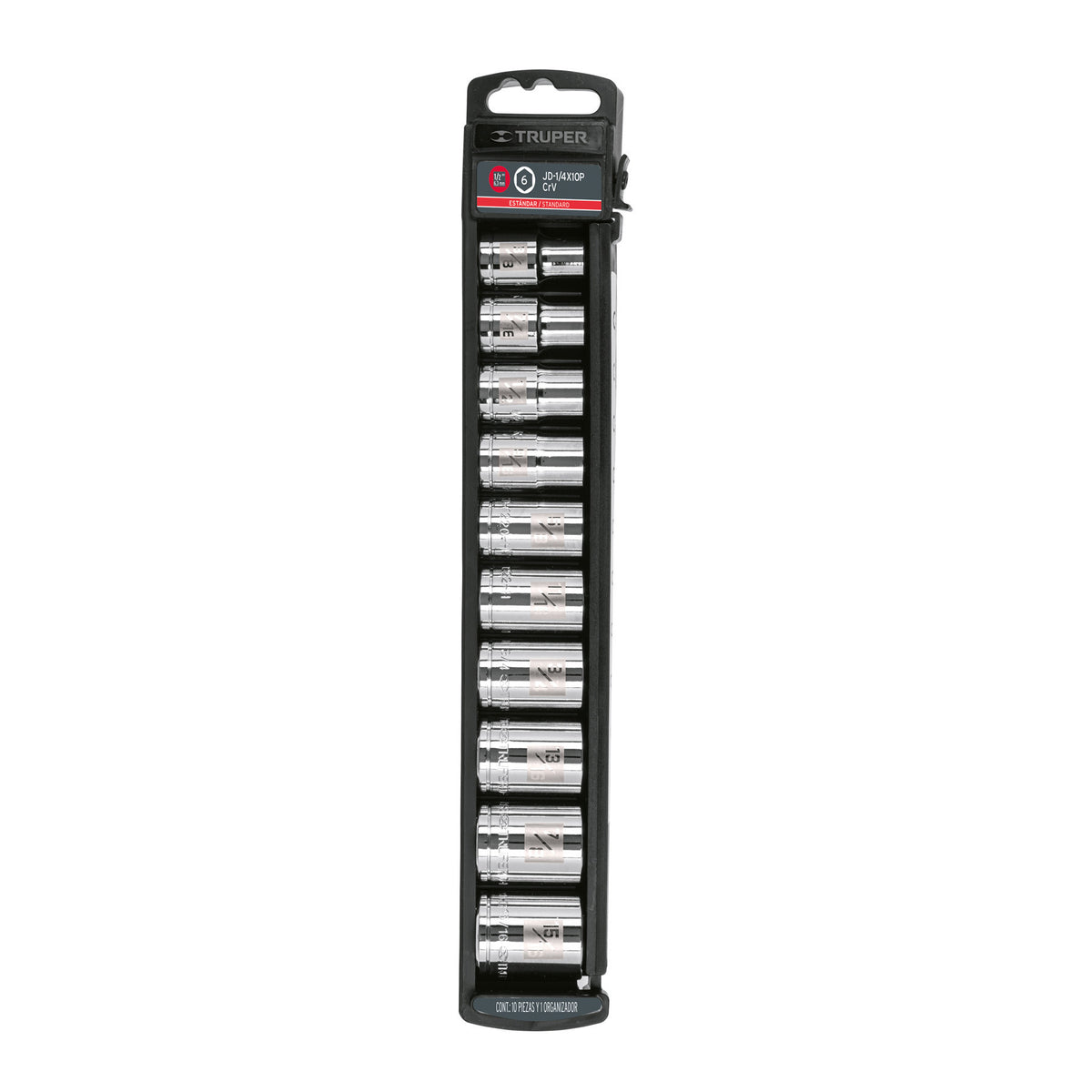 Juego de 10 dados cuadro 1/2' std, Truper