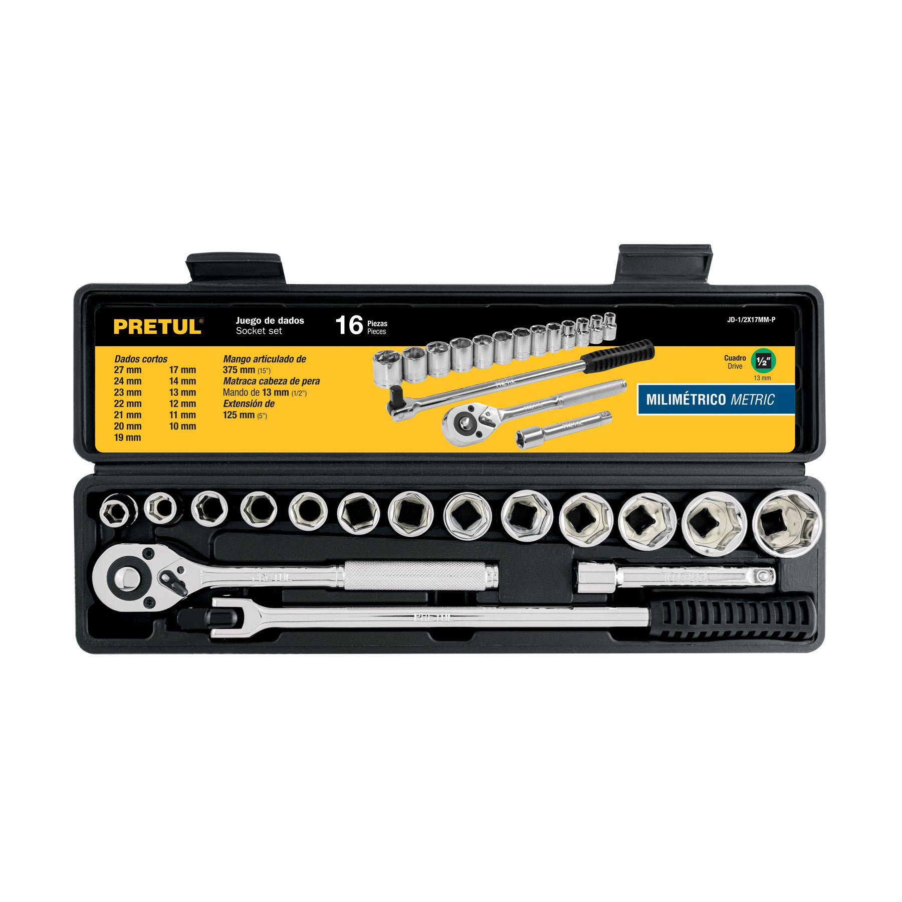 Juego de 16 herramientas 1/2' mm para mecánico, Pretul