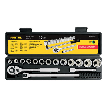 Juego de 16 herramientas 1/2' std para mecánico, Pretul