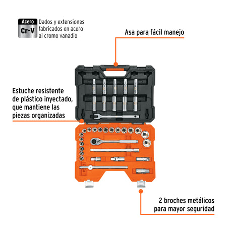 Juego de 36 herramientas cuadro 1/2' mm para mecánico