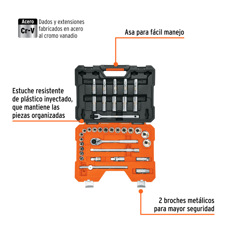 Juego de 36 herramientas cuadro 1/2' mm para mecánico