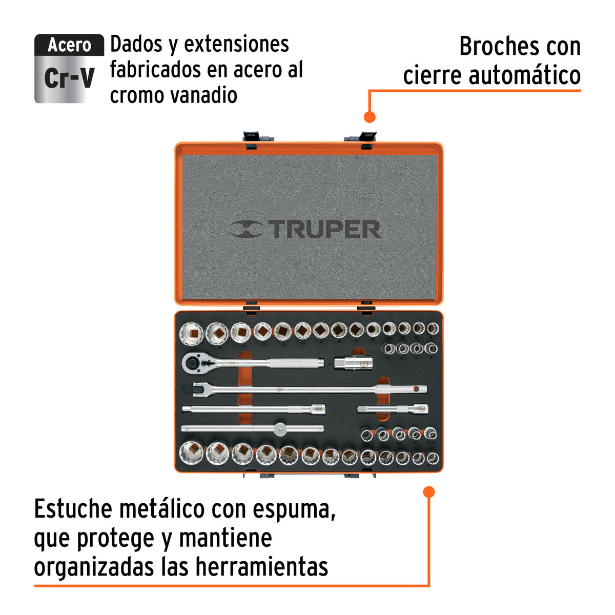 Juego de 42 herramientas cuadro 1/2' std y mm para mecánico