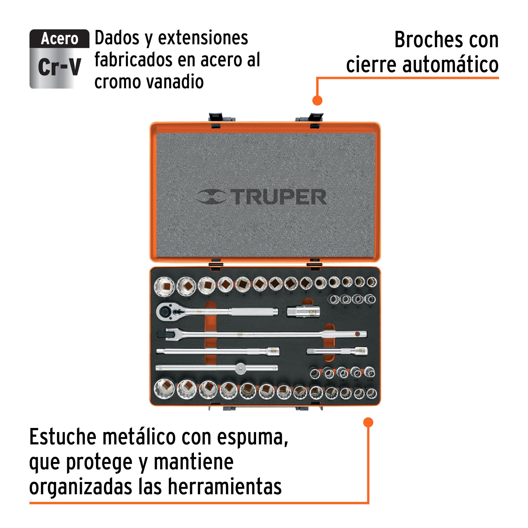 Juego de 42 herramientas cuadro 1/2' std y mm para mecánico