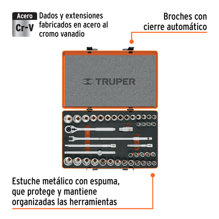 Juego de 42 herramientas cuadro 1/2' std y mm para mecánico