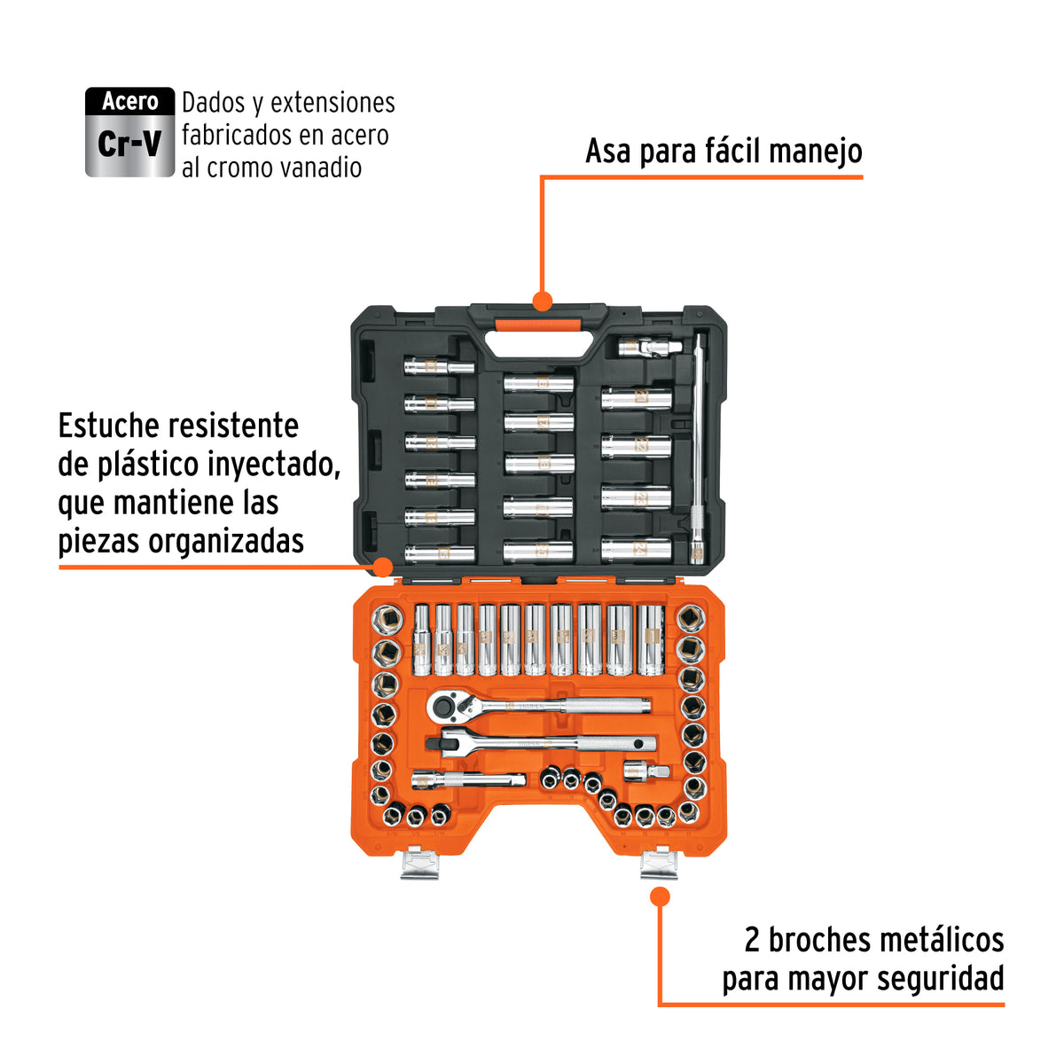 Juego de 56 herramientas cuadro 1/2" std y mm para mecanico