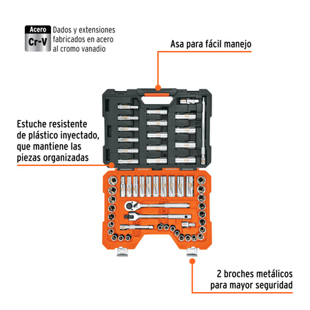 Juego de 56 herramientas cuadro 1/2" std y mm para mecanico