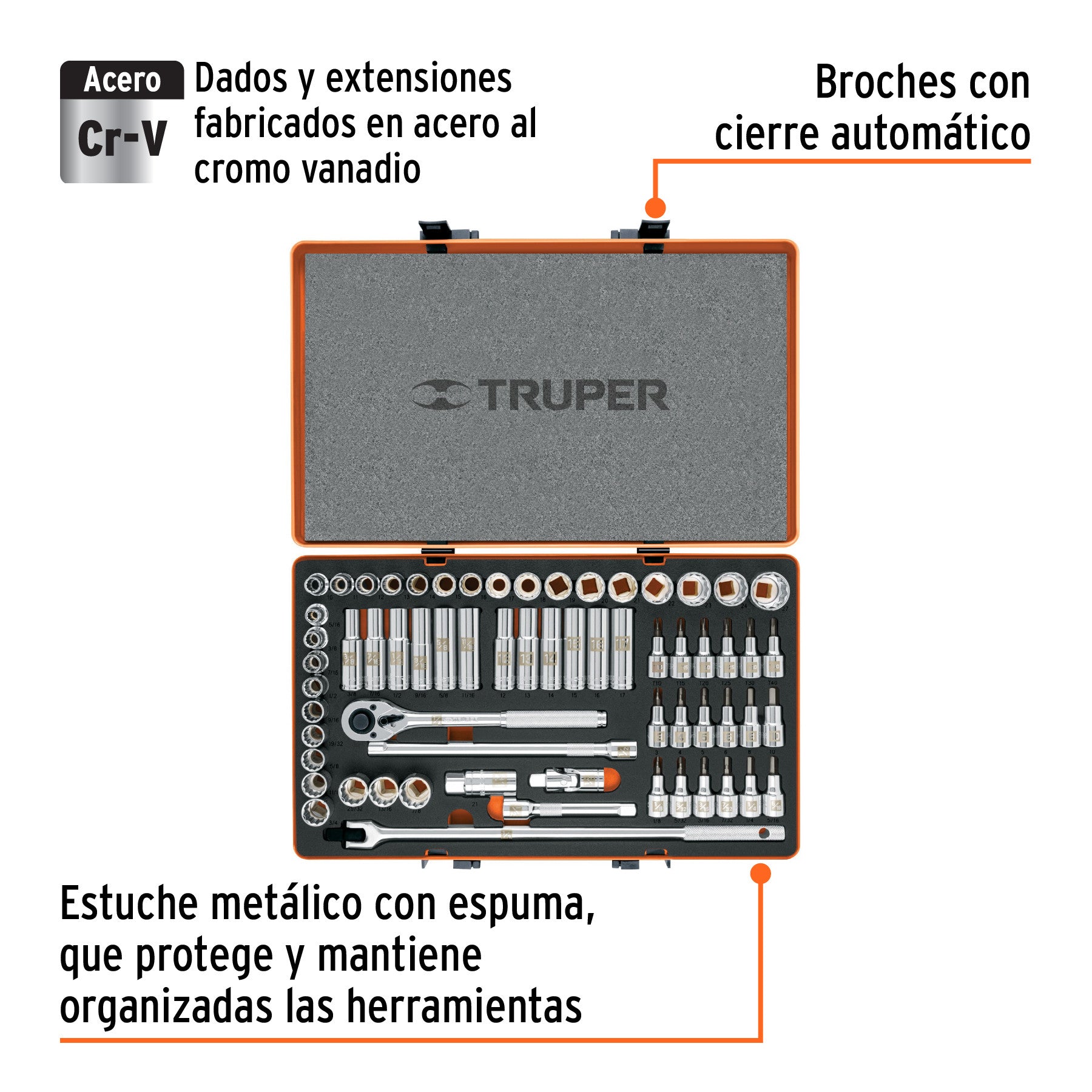 Juego de 64 herramientas cuadro 1/2' std y mm para mecánico
