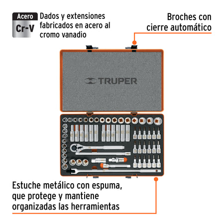 Juego de 64 herramientas cuadro 1/2' std y mm para mecánico