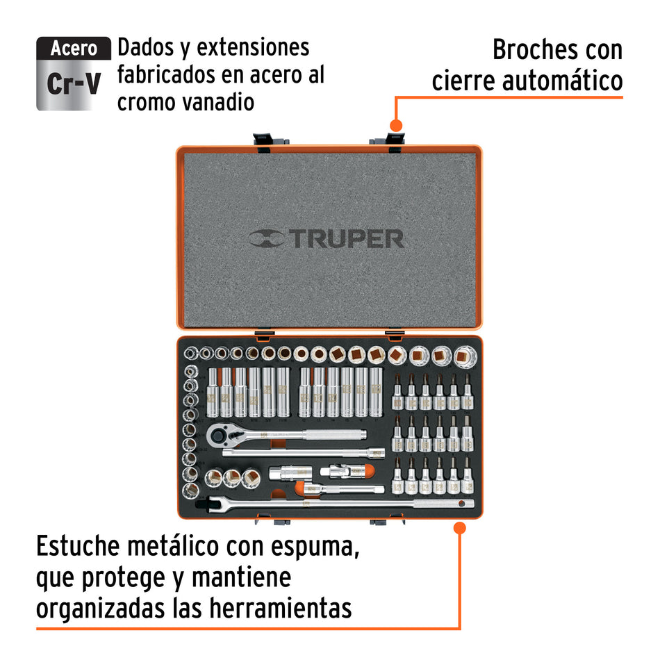 Juego de 64 herramientas cuadro 1/2' std y mm para mecánico