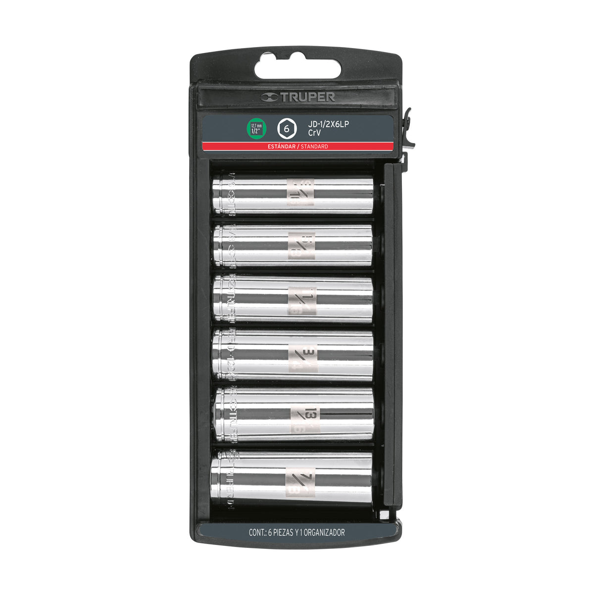 Juego 6 dados largos cuadro 1/2' std, Truper