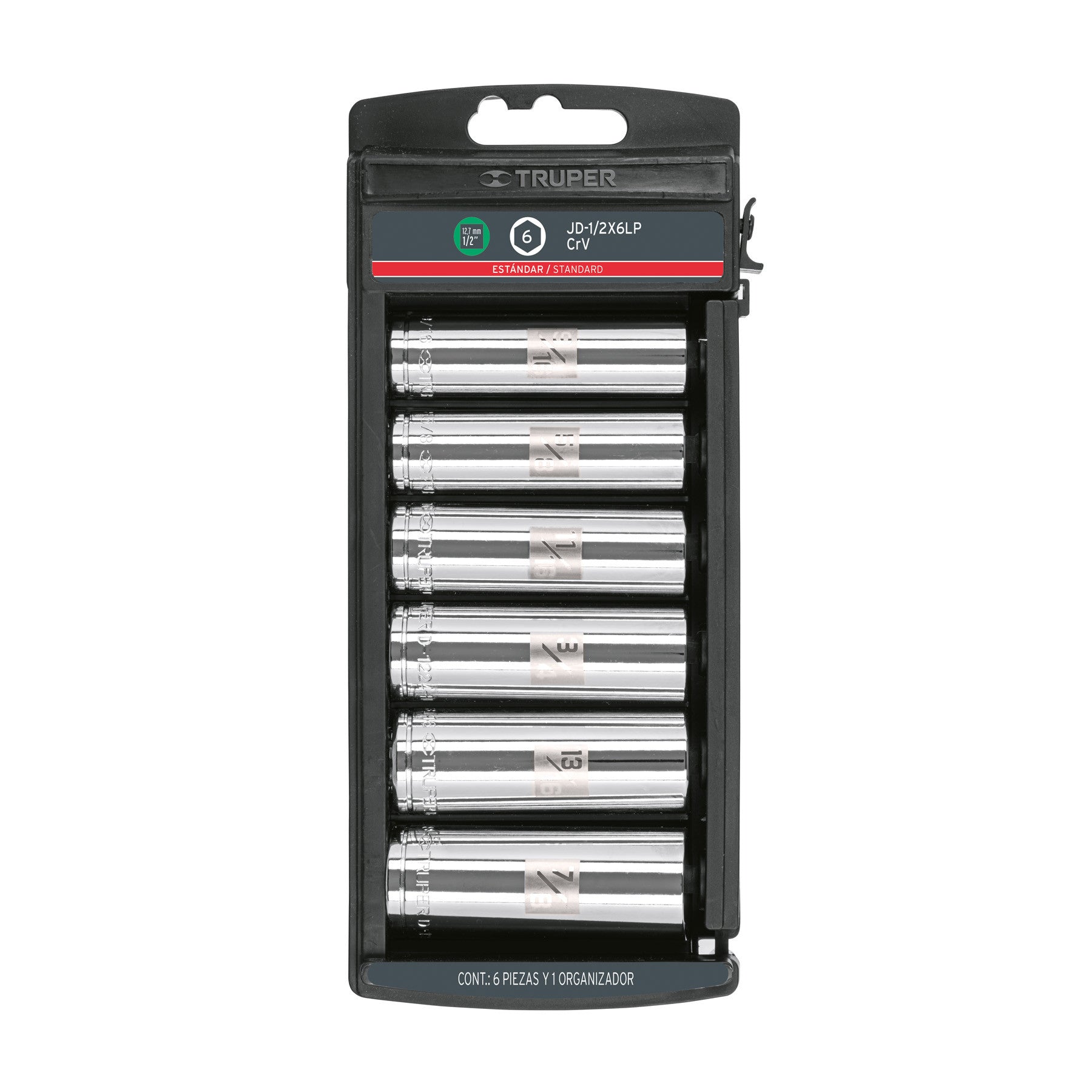 Juego 6 dados largos cuadro 1/2' std, Truper