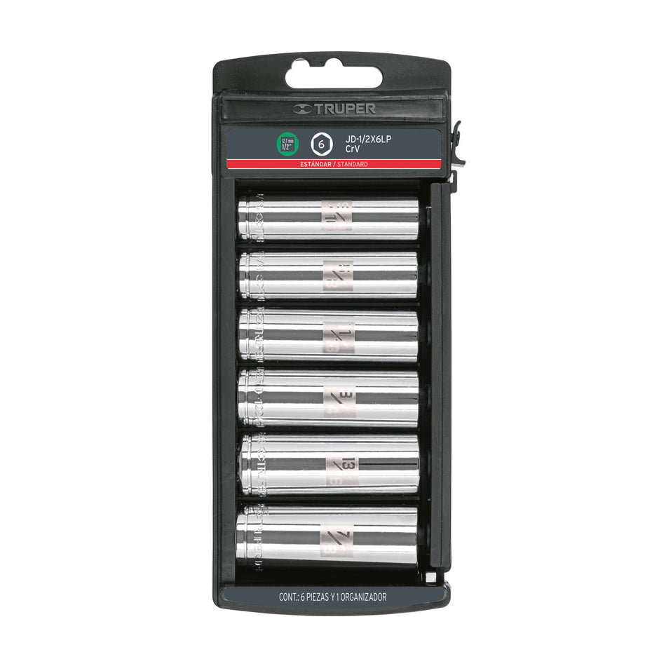 Juego 6 dados largos cuadro 1/2' std, Truper