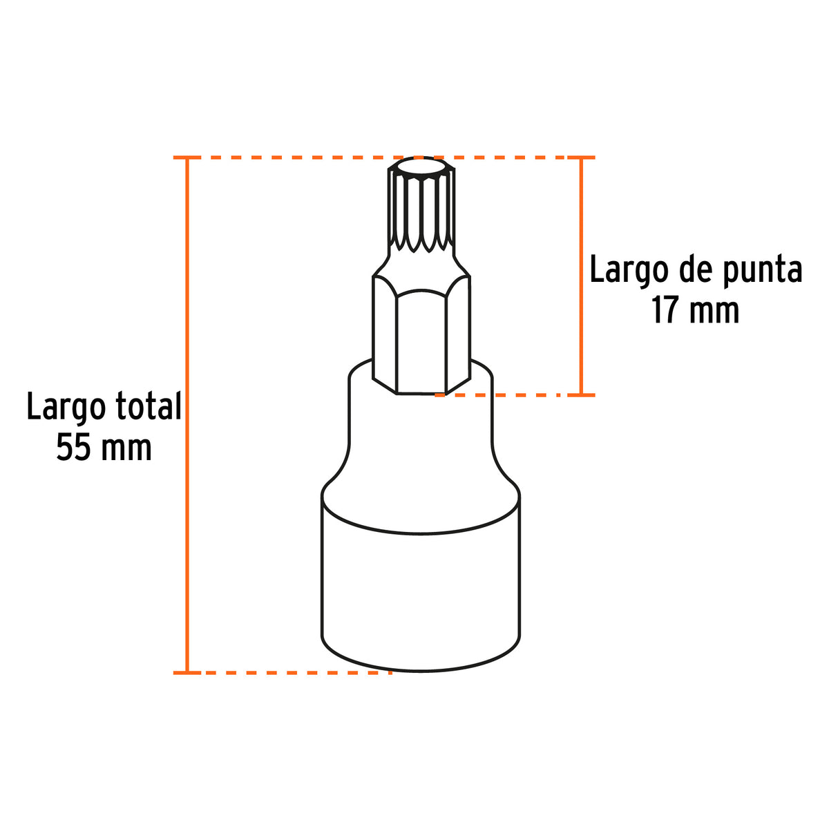 Juego de 7 dados cuadro 1/2' punta corta bristol, en estuche