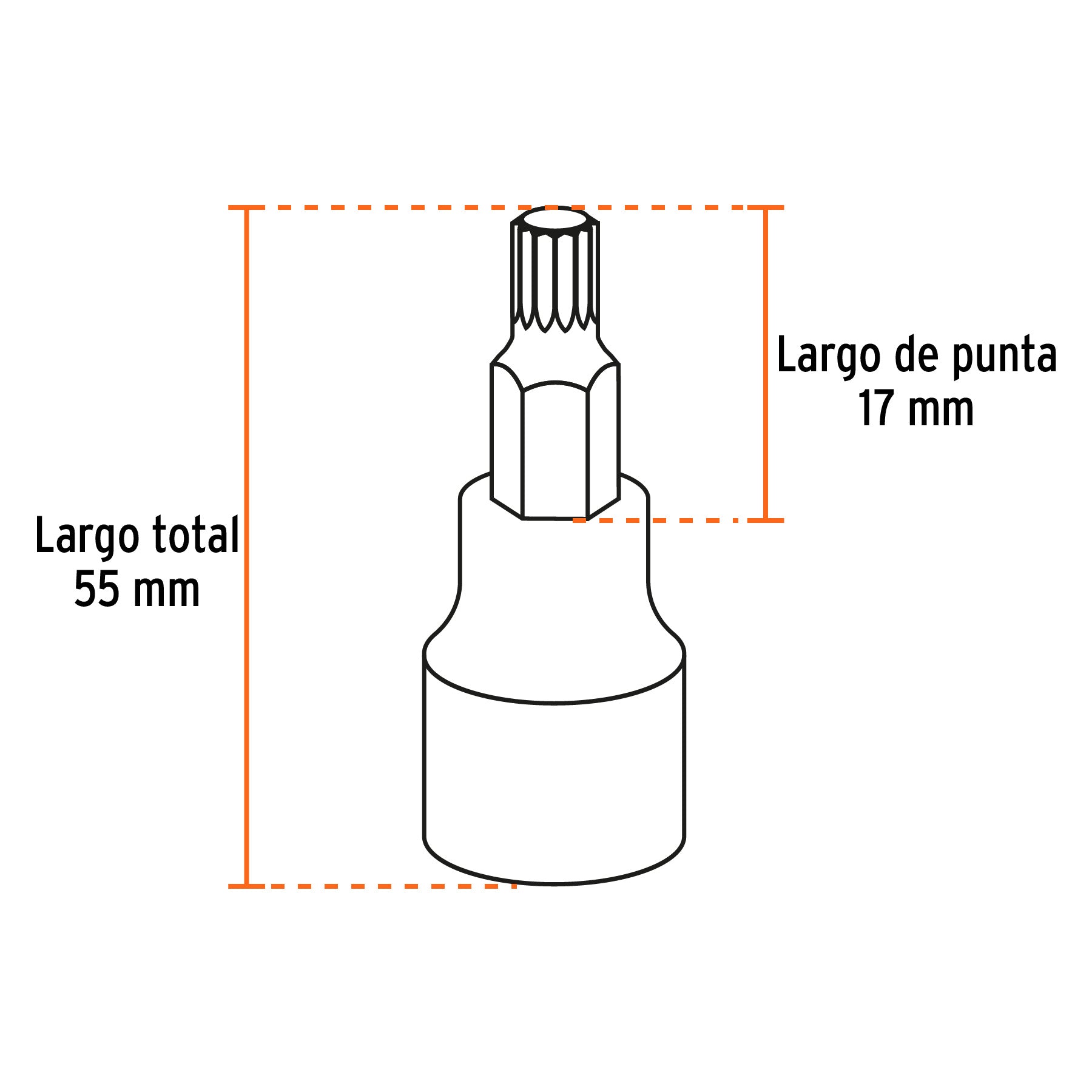 Juego de 7 dados cuadro 1/2' punta corta bristol, en estuche