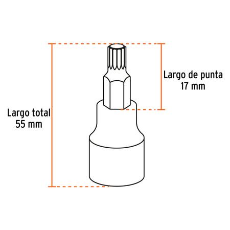 Juego de 7 dados cuadro 1/2' punta corta bristol, en estuche