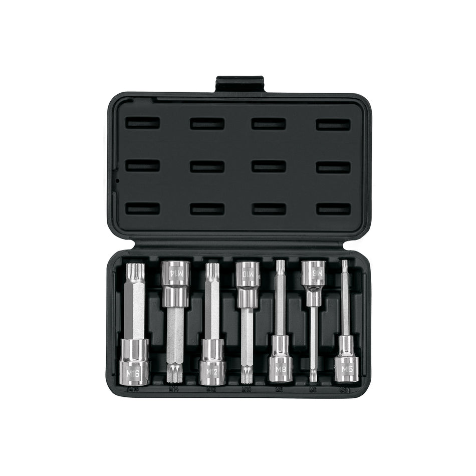 Juego de 7 dados cuadro 1/2' punta larga bristol, en estuche