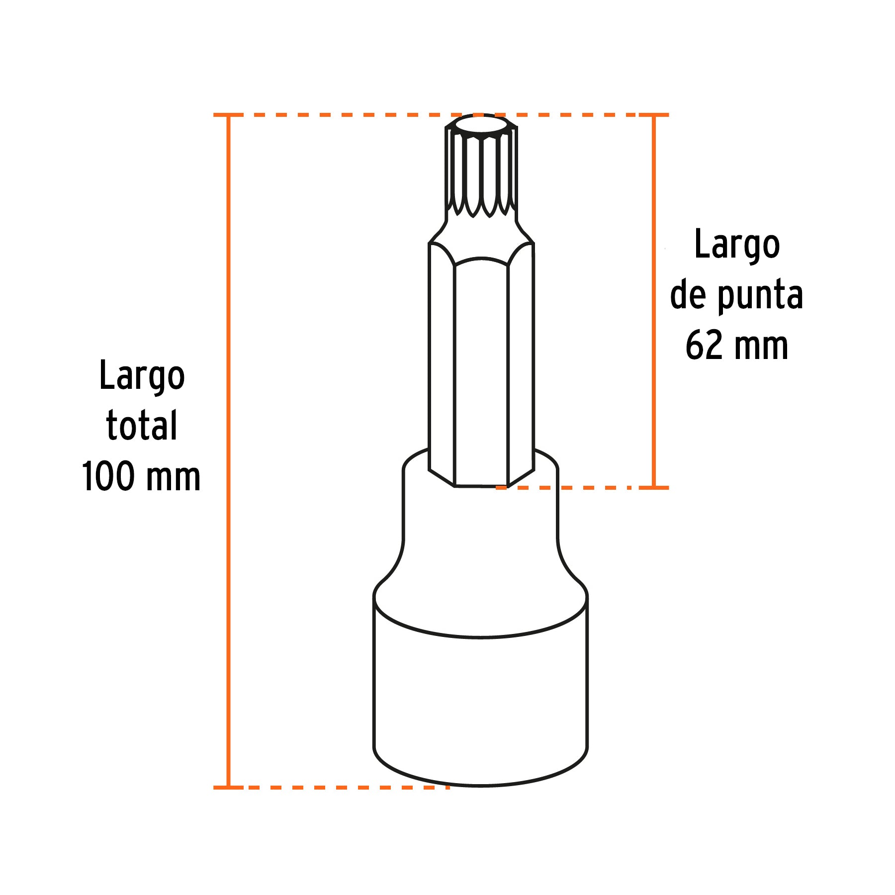 Juego de 7 dados cuadro 1/2' punta larga bristol, en estuche