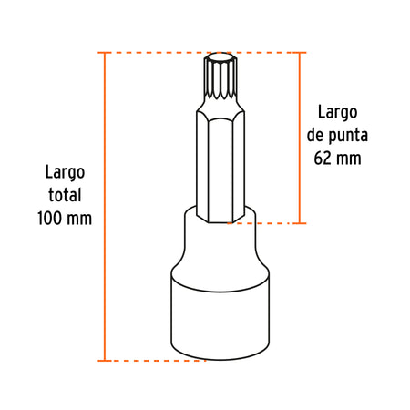 Juego de 7 dados cuadro 1/2' punta larga bristol, en estuche