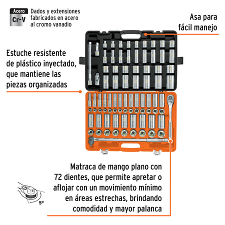 Juego de 83 herramientas cuadro 1/2' std y mm para mecánico