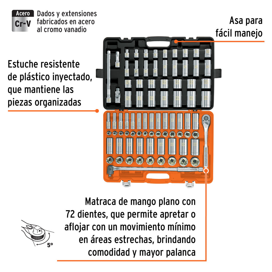 Juego de 83 herramientas cuadro 1/2' std y mm para mecánico