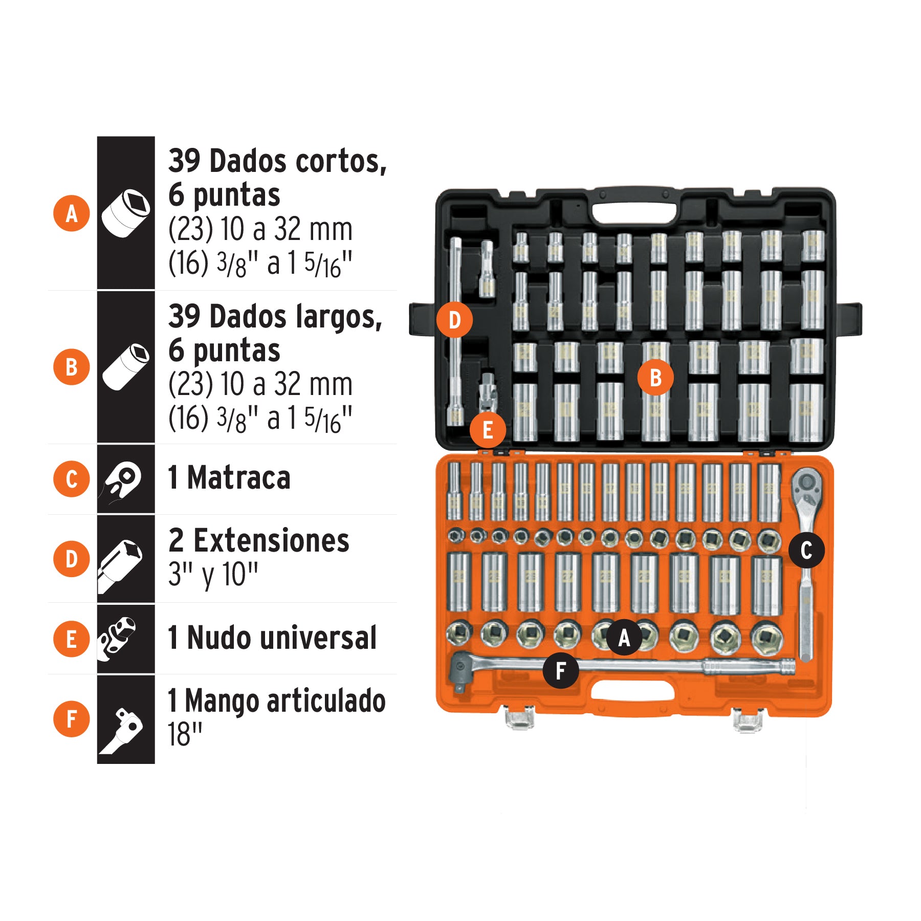Juego de 83 herramientas cuadro 1/2' std y mm para mecánico