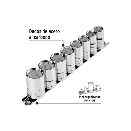 Juego de 8 dados cuadro 1/2' std, Pretul