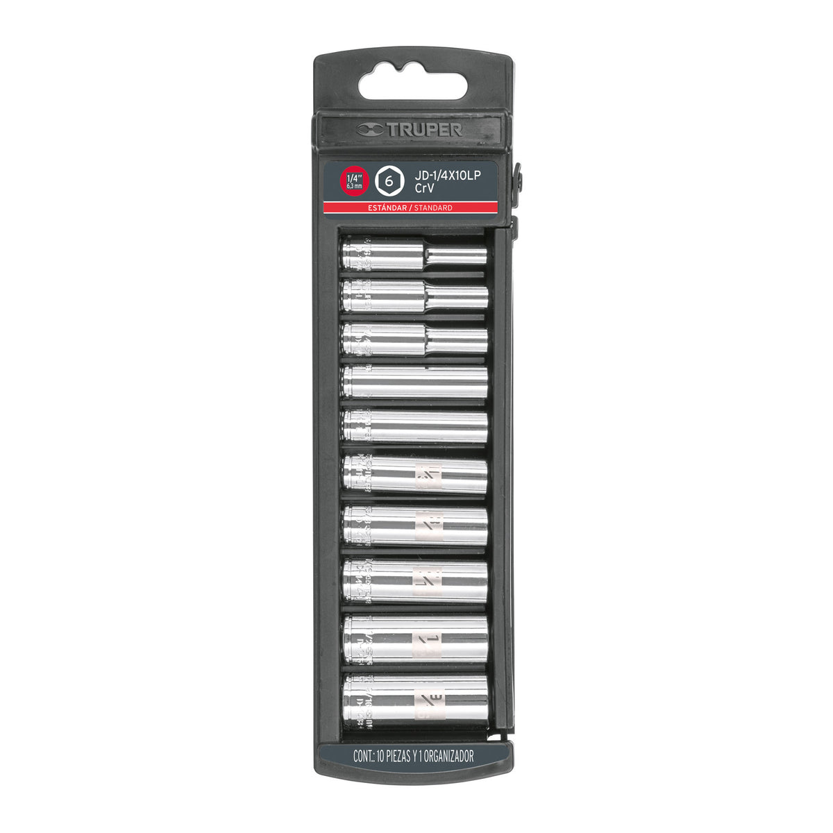 Juego de 10 dados largos cuadro 1/4' std, Truper