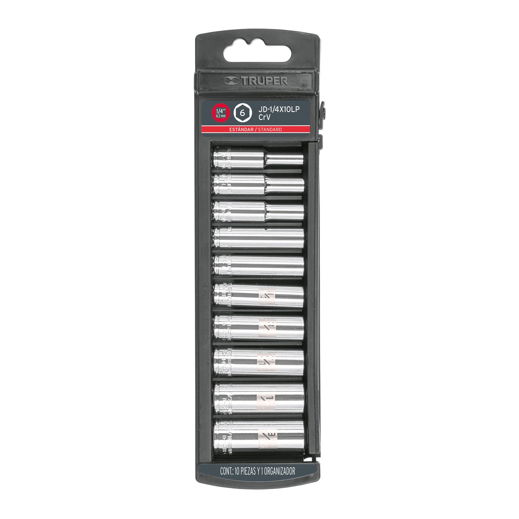 Juego de 10 dados largos cuadro 1/4' std, Truper