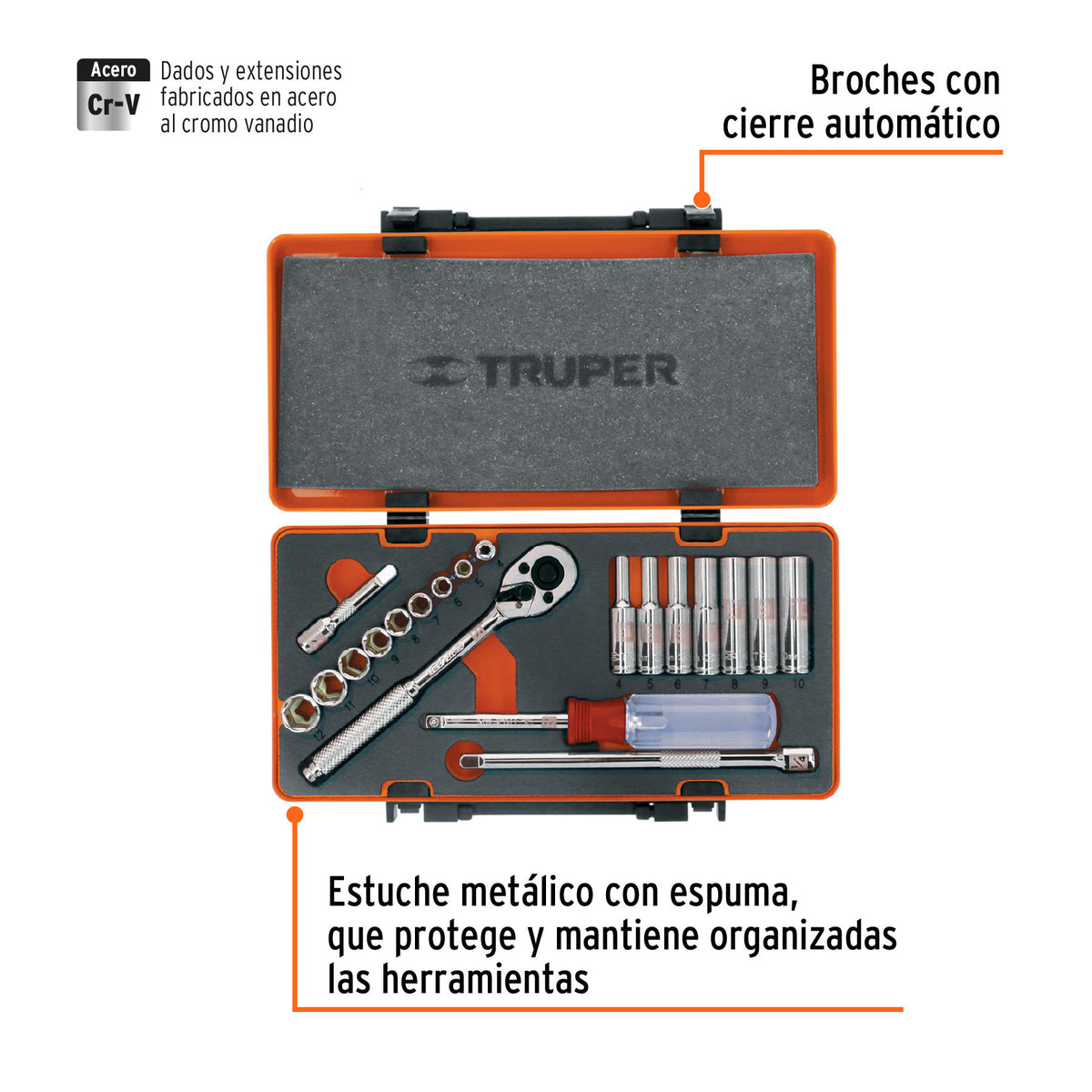 Juego de 20 herramientas cuadro 1/4' mm para mecánico