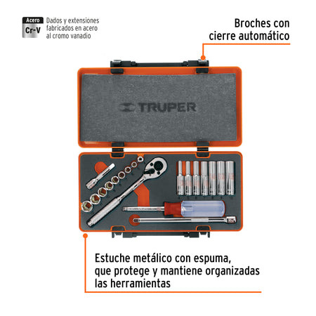 Juego de 20 herramientas cuadro 1/4' mm para mecánico