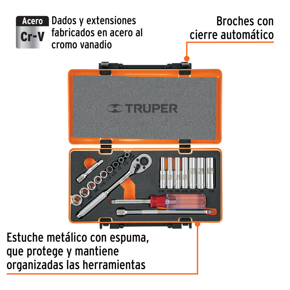 Juego de 20 herramientas cuadro 1/4' std para mecánico