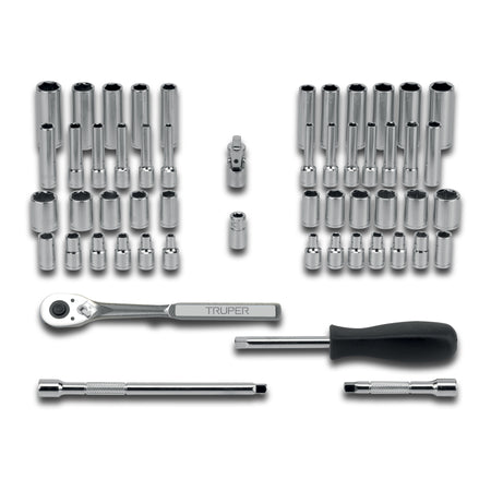 Juego de 54 herramientas cuadro 1/4' std y mm para mecánico