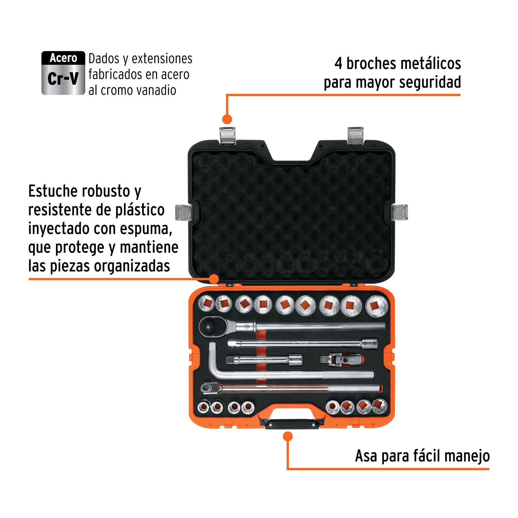 Juego de 23 herramientas cuadro 3/4' std para mecánico
