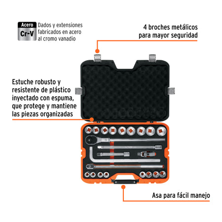 Juego de 23 herramientas cuadro 3/4' std para mecánico