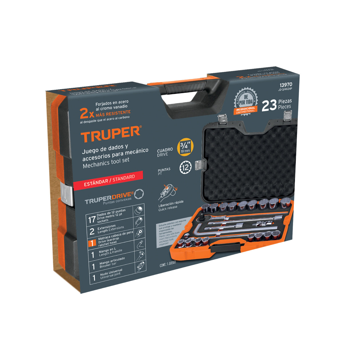 Juego de 23 herramientas cuadro 3/4' std para mecánico