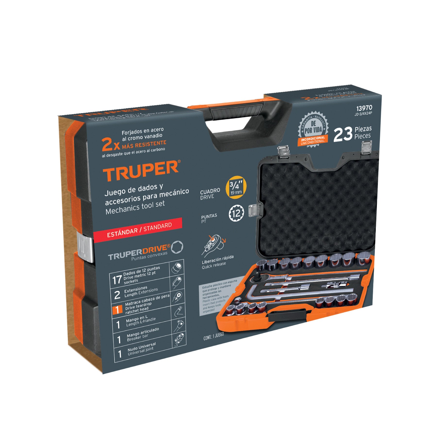 Juego de 23 herramientas cuadro 3/4' std para mecánico