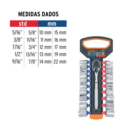 Juego de dados mm y std con matraca cuadro Truper 3/8"