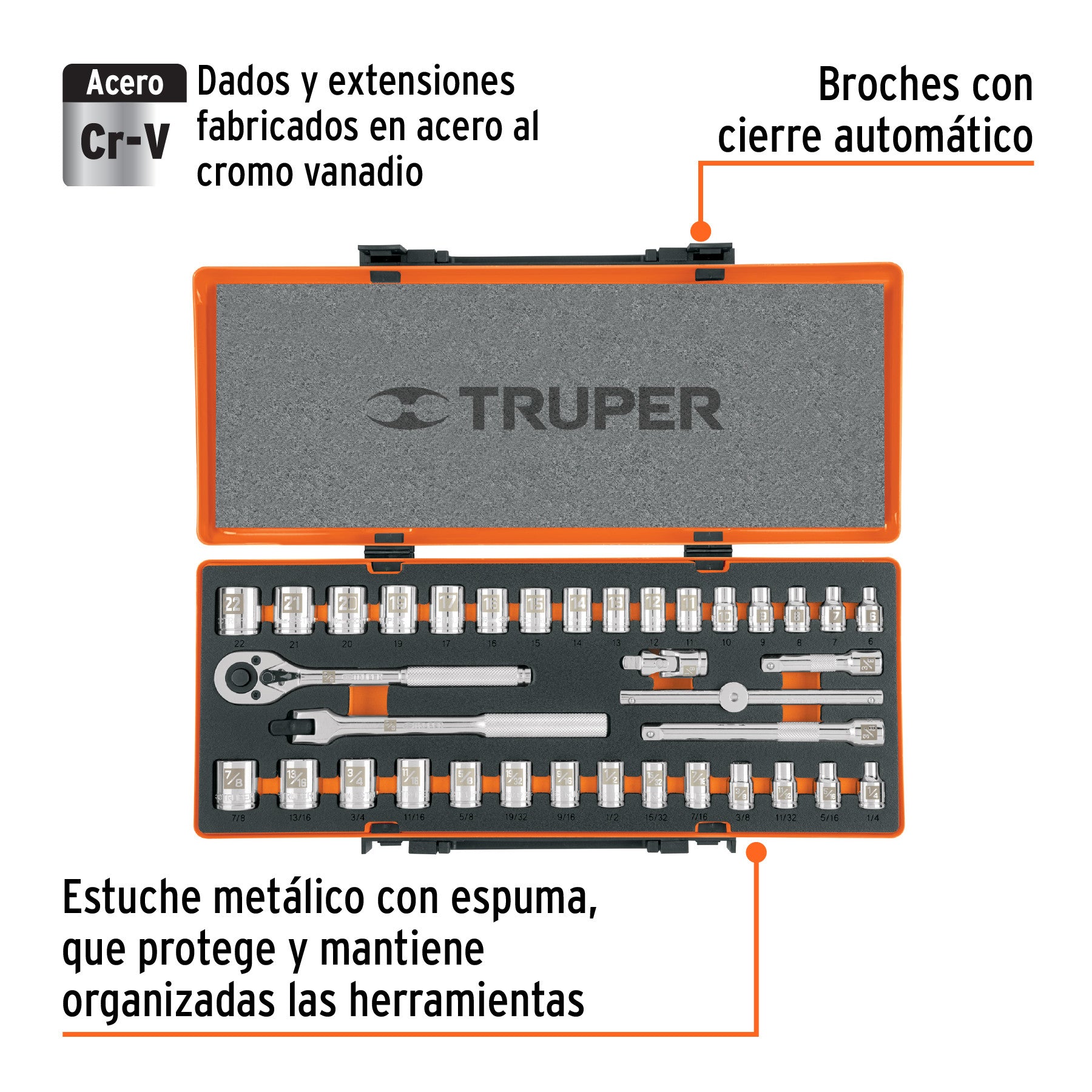 Juego de 36 herramientas cuadro 3/8' std y mm para mecánico