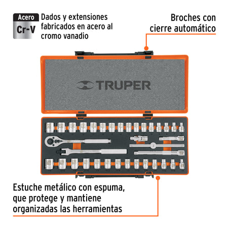 Juego de 36 herramientas cuadro 3/8' std y mm para mecánico