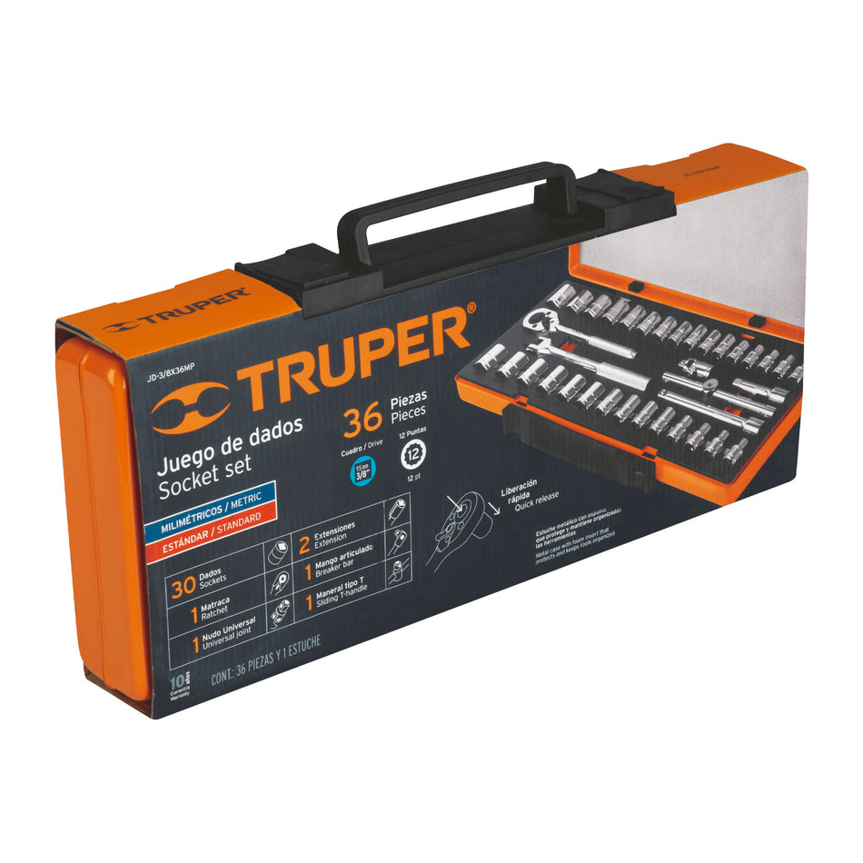 Juego de 36 herramientas cuadro 3/8' std y mm para mecánico