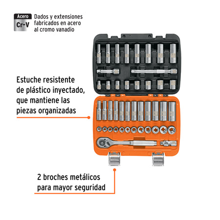 Juego de 45 herramientas cuadro 3/8' std y mm para mecánico