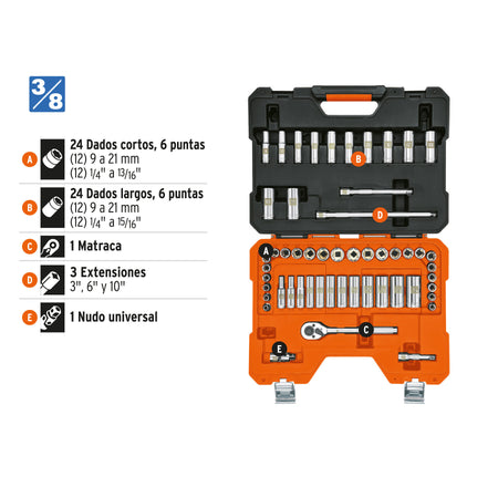 Juego de 53 herramientas cuadro 3/8' mm para mecánico