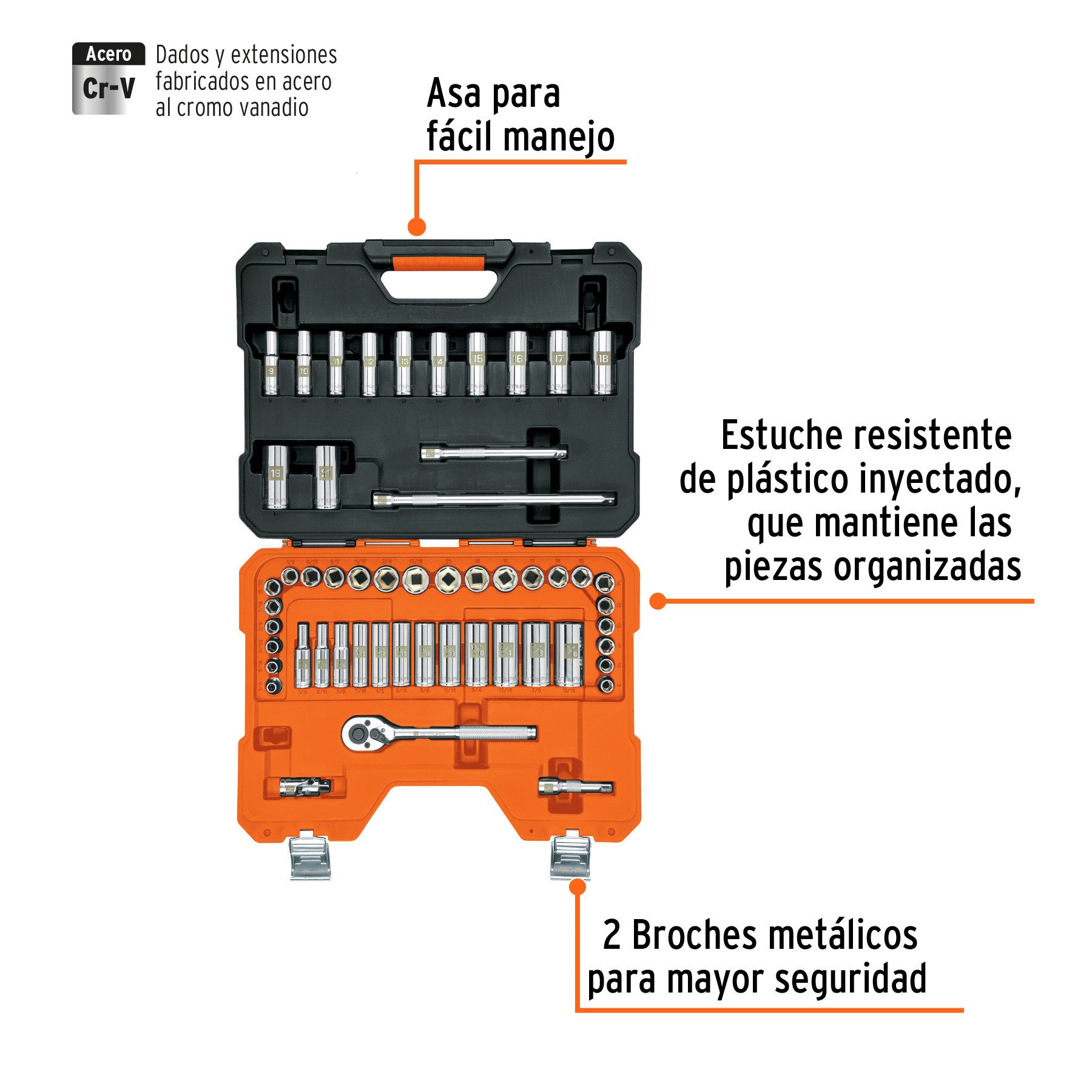 Juego de 53 herramientas cuadro 3/8' mm para mecánico