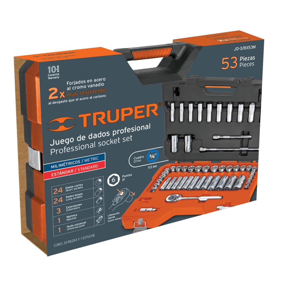 Juego de 53 herramientas cuadro 3/8' mm para mecánico