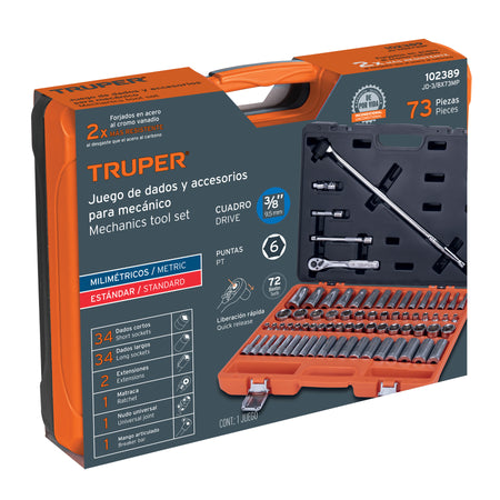Juego de 73 herramientas cuadro 3/8' std y mm para mecánico