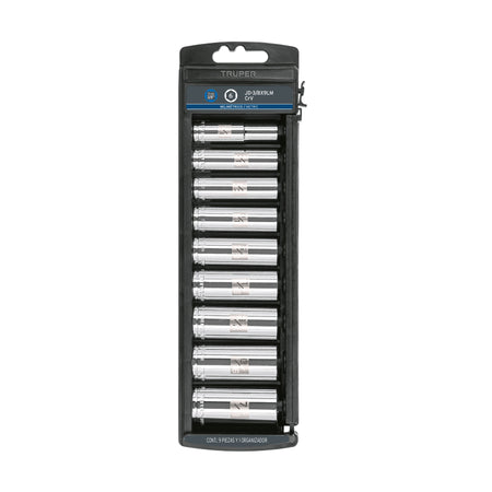 Juego de 9 dados largos cuadro 3/8' mm, Truper