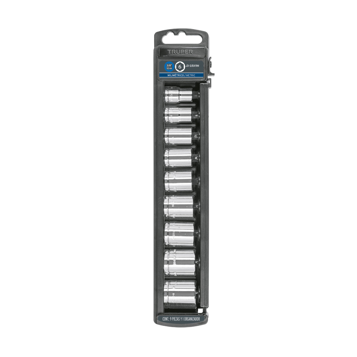 Juego de 9 dados cuadro 3/8' mm, Truper
