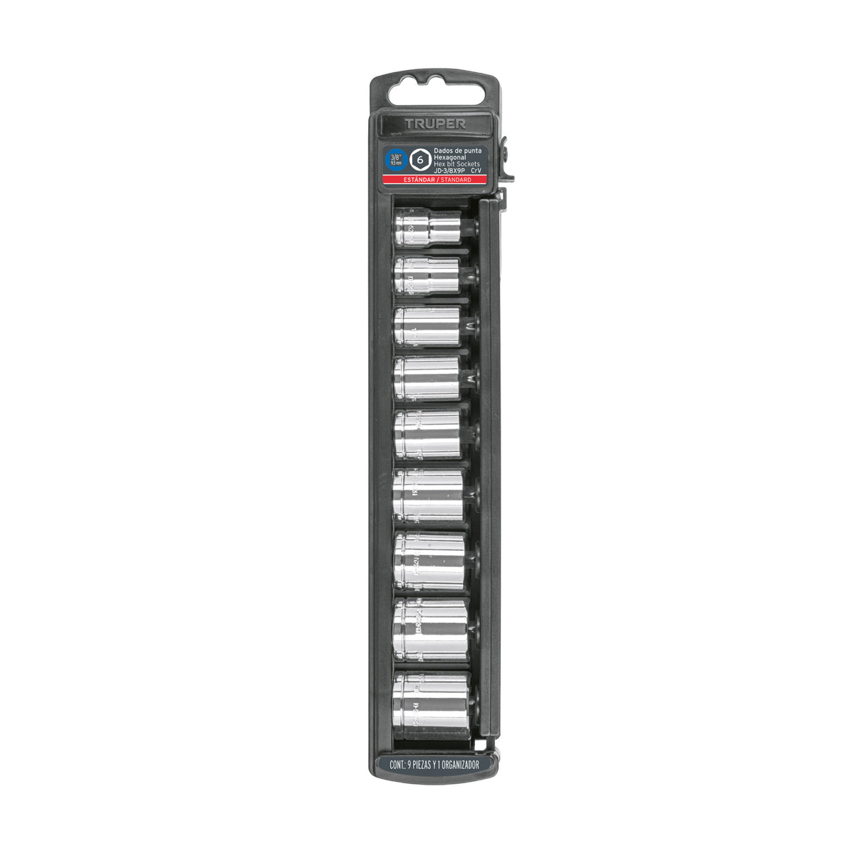 Juego de 9 dados cuadro 3/8' std, Truper