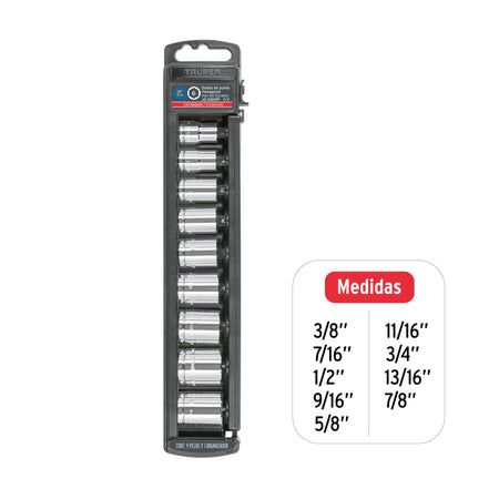 Juego de 9 dados cuadro 3/8' std, Truper