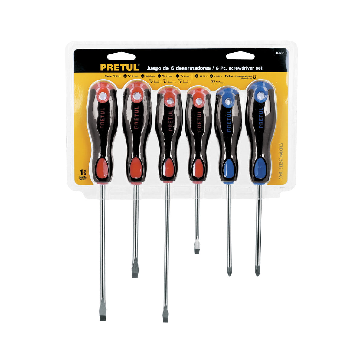 Juego de 6 desarmadores mango Comfort Grip, Pretul